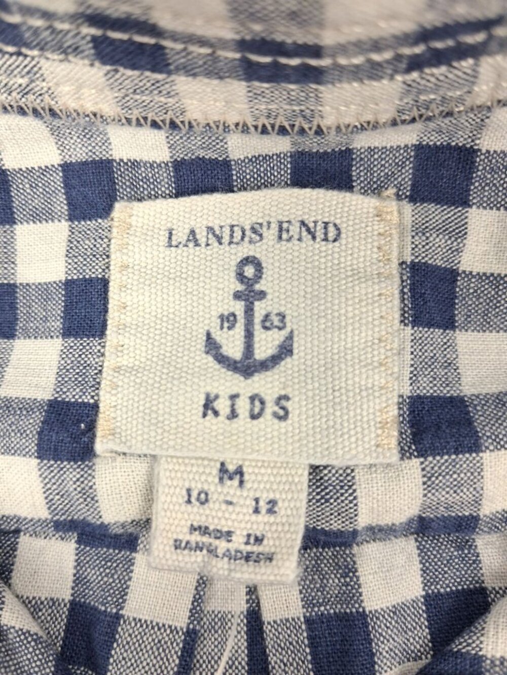 NWT Lands End Blue & White Chambray Check Long Sleeve Button Shirt Boys Size M - Picture 11 of 13